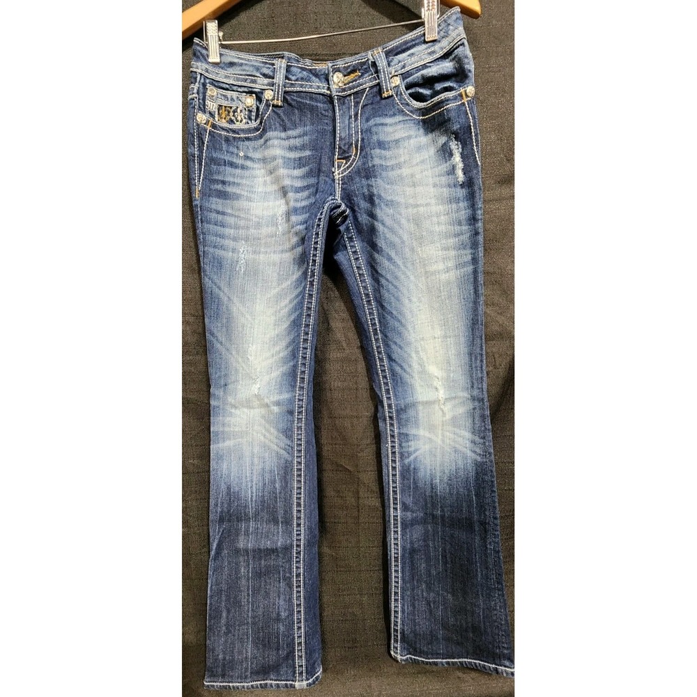 Miss Me Jeans Sz 29 Low Rise Studded Denim Bootcut Flare Country Embellished NEW